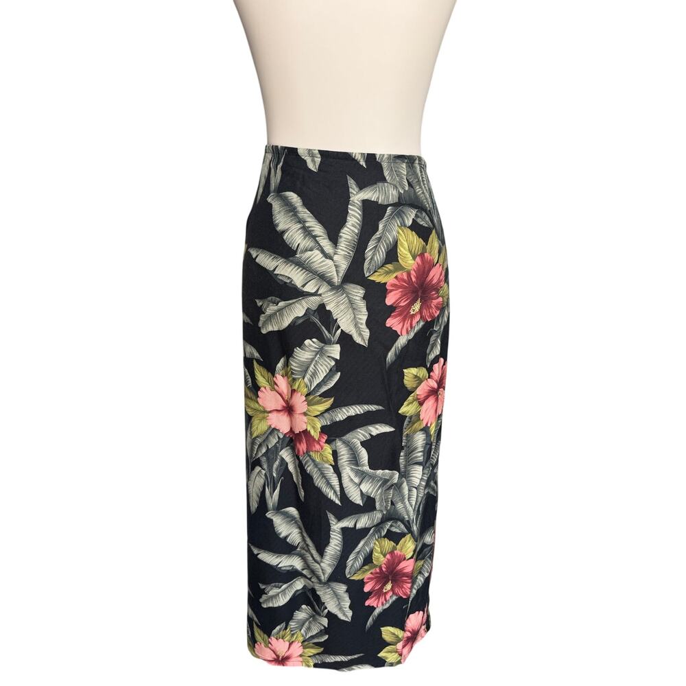 Tommy Bahama Silk Wool Tropical Floral Wrap Sarong Skirt XL Hawaiian Black Luau - Picture 2 of 9
